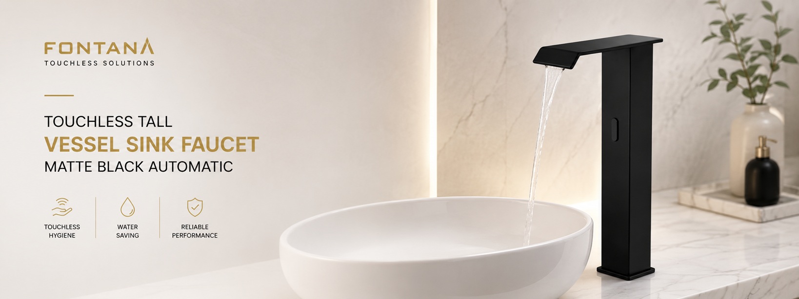 Touchless Tall Bathroom Vessel Sink Faucet Matte Black